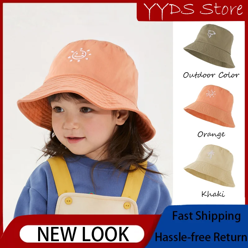 

Children Summer Cotton Light Paragraph Fisherman's Hat Cartoon Embroidery Outdoor Outdoor UV Protection Bucket Hat