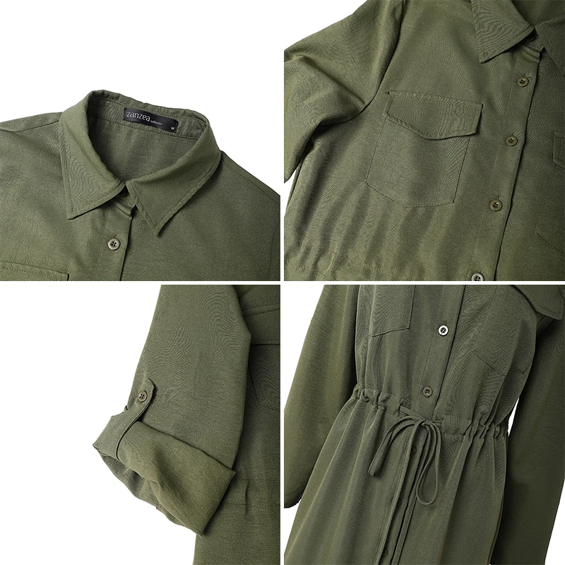 ZANZEA Frauen Langes Hemd Kleid 2026 Mode Elegante Party Vestidos Revers Langarm Kordelzug Casual Solide Street Robe 3XL
