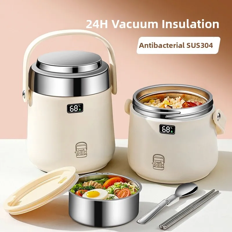 

Stainl Steel Insulated Lunch Box with Bule Portable Food Container for Office Workers And Students Tee-Layer Easy Clea...