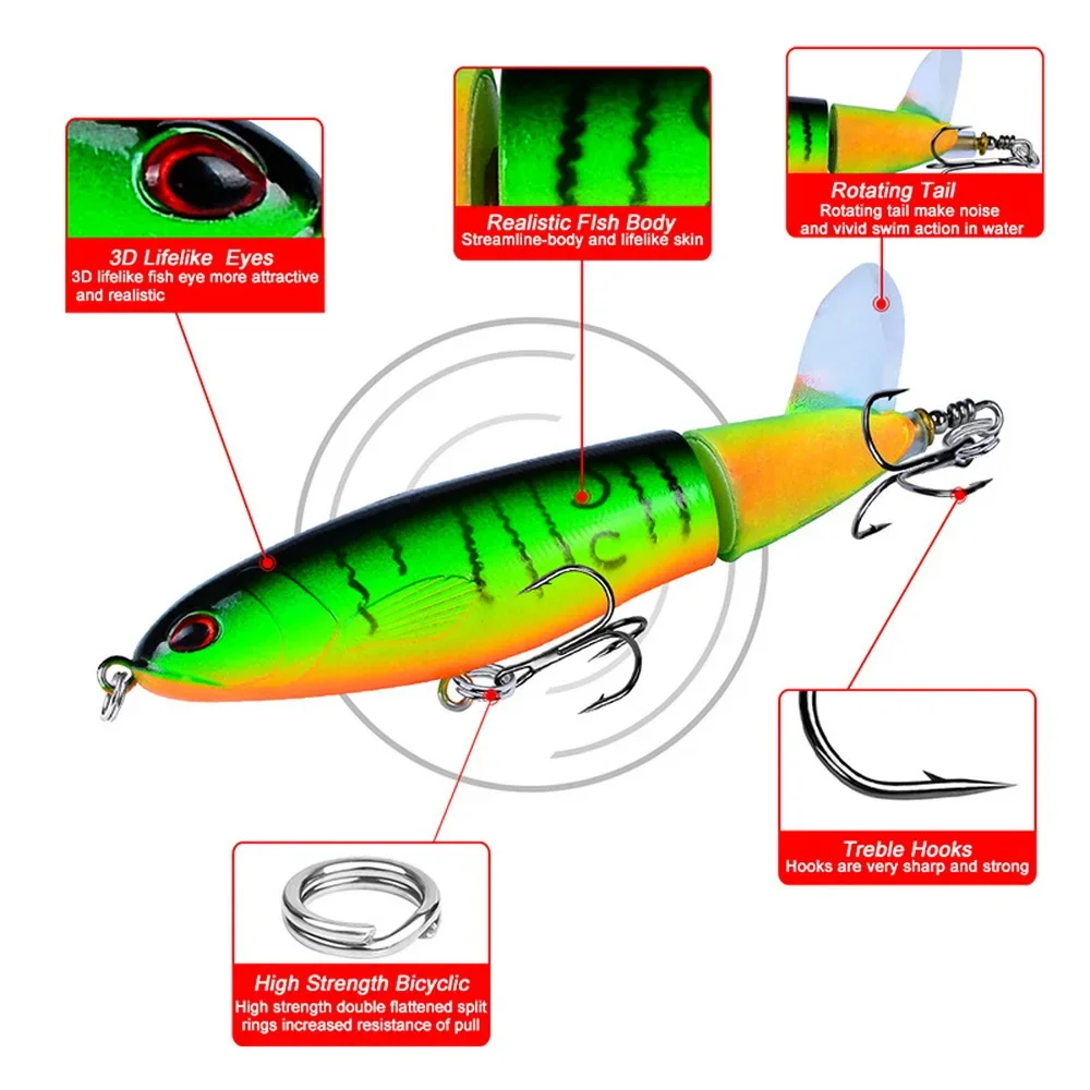 1 pz 10cm 14cm Topwater Spinner Fishing Lure Popper matita artificiale Hard Bait elica rotante coda attrezzatura da pesca Swimbait