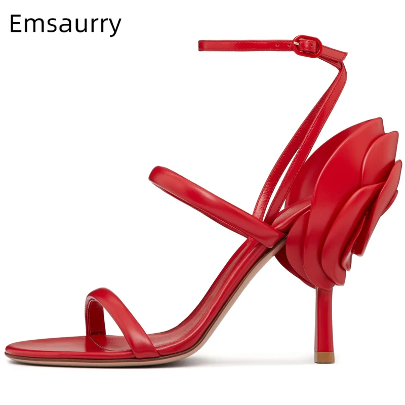 

Novelty Carved Rose Strange Heel Sandals Women Sexy Patent Leather Narrow Band Strap Modern Summer Shoes