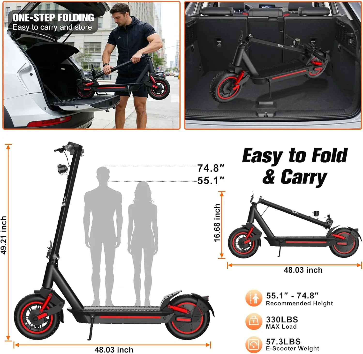 1200W Off-Road Electric Scooter for Adults 48V Long Range 30mph Fast Speed 10'' Pneumatic Tire Foldable Dual Suspensions Scooter - view 8