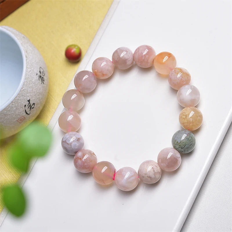 

12MM Natural Madagascar Flower Agate Bracelet Fashion Personalized Men Women Holiday Exquisite Christmas Gift 1PCS