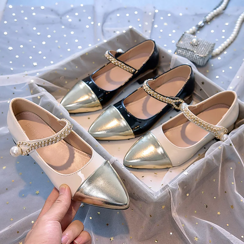2026 Summer Girls Leather Shoes Kids Princess Dress High Heels Fashion Color Block Soft Sole Girl Casual Performance Footwear