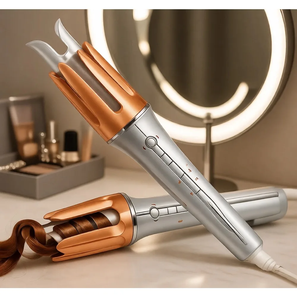 Automatic Curling Iron with 3 Heat Settings Dual Rotation AntiScald Auto ShutOff