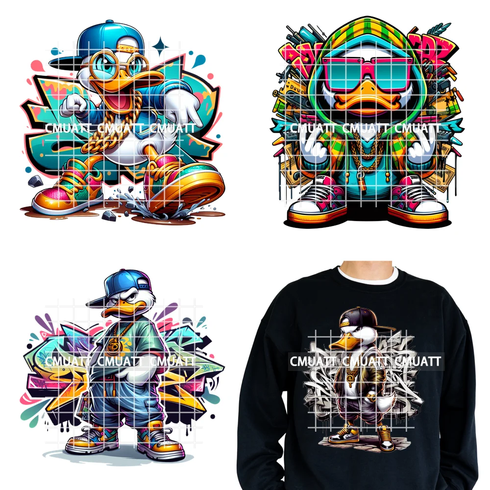 

12in Urban Trap Style Graffiti King Animal Rich Ducks With Gold Chains Iron on DTF Transfers Stickers Ready to Press for Clothes