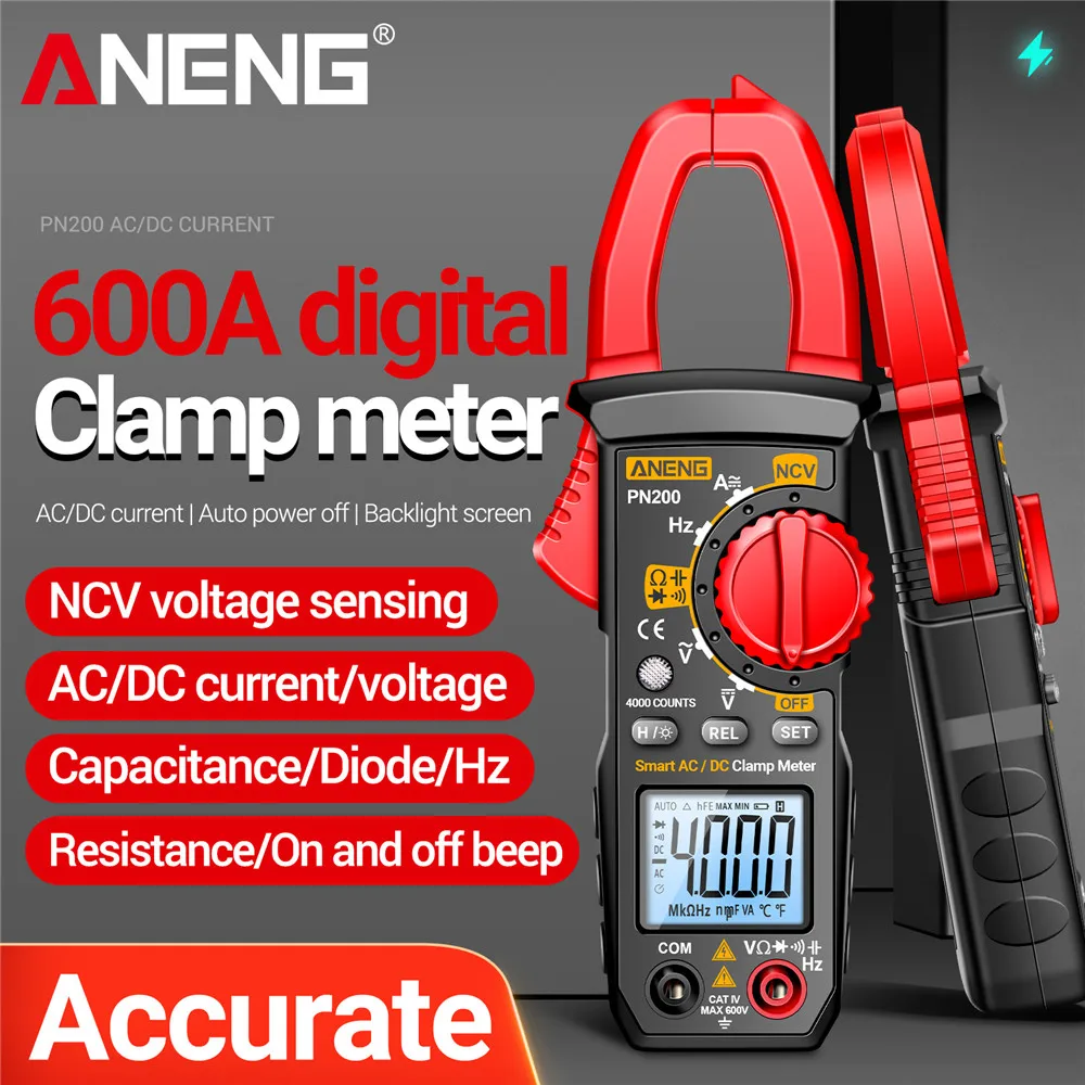 ANENG PN200 Digital Clamp Meter Multimeter AC/DC Voltage Ammeter Diode Buzzer 4000 Counts Hz Capacitance NCV Ohm Test Tools