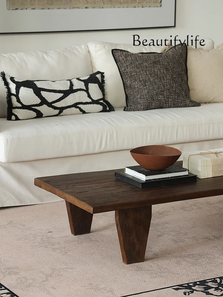 Meja Kopi Persegi Panjang Empat Kaki Kayu Solid Gaya Kuno Y Qianyu untuk Ruang Tamu B & B, Meja Retro Desainer