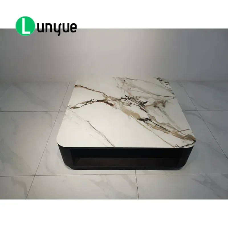 Luxury Marble Top Coffee Table with Stainless Steel Legs Wooden Living Room Furniture Storage Modern Home Decor Centerpiece