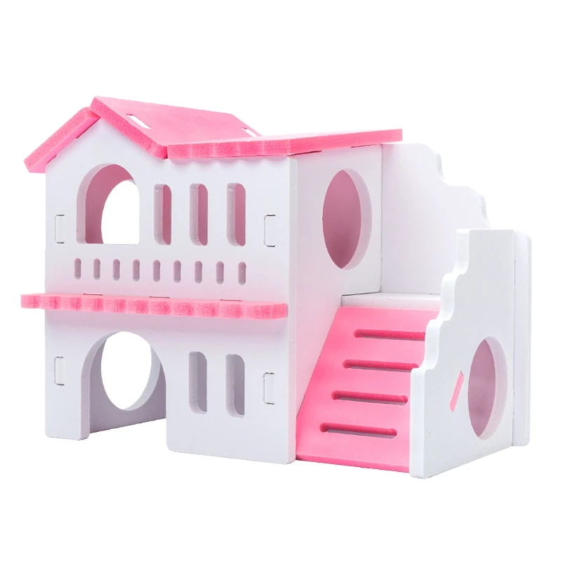 Wooden Hamster Deluxe Double Deck Villa Natural Living Hideout Toy Small Animal Chew Toy for Hamster Cage