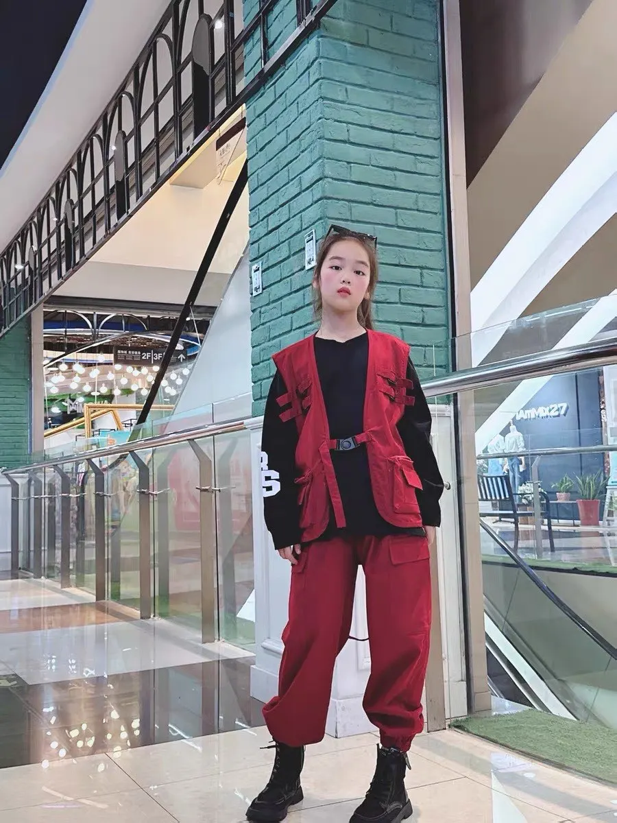 زي أداء للأطفال، مجموعة رقص الشوارع، زي رقص رائع وسيم للأولاد، زي رقص المدرج للفتيات على طراز الهيب هوب #1