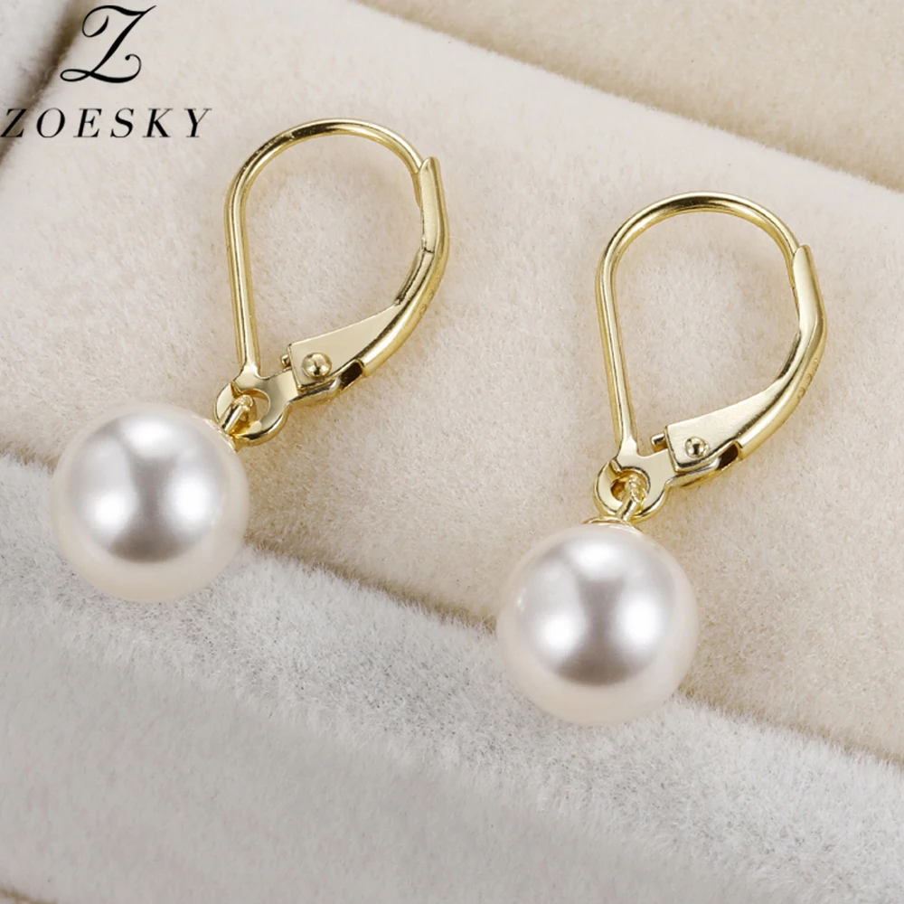 Zoesky Luxury 8mm Glossy Pearl Earring Genuine 925 Sterling Silver Earrings For Woman Girl Wedding Engagement Party Jewelry Gift