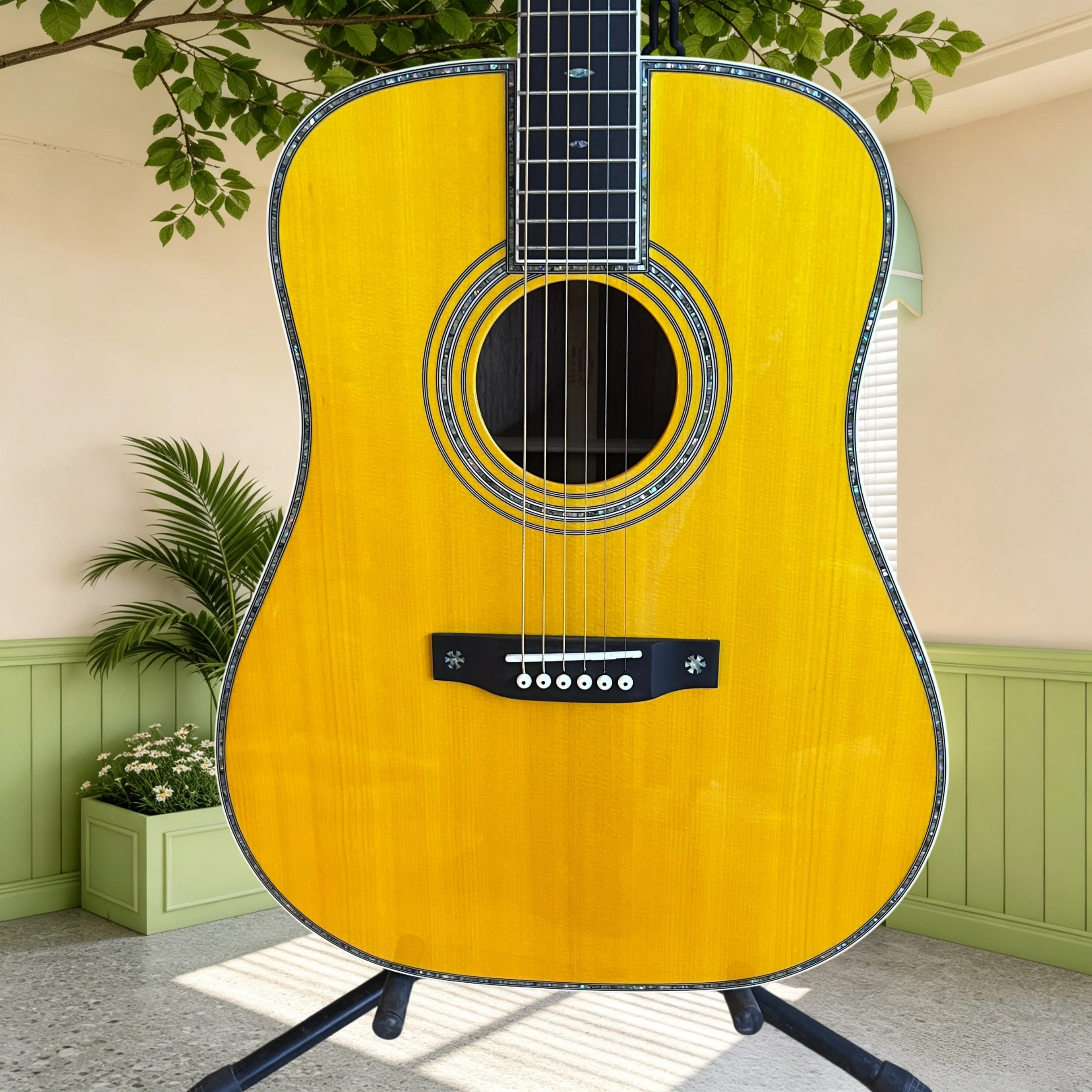 41 Inch D42 Acoustic Guitar Spruce Top Rosewood Back Sides Abalone Binding Musician Fingerstyle Singing Recording Performance