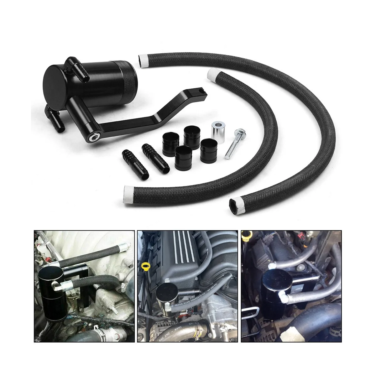 Aluminum Alloy Oil Pot Set with Z-Shaped Bracket with Radiator Hose for Dodge Ram Dodge Challenger Chrysler 300 Black