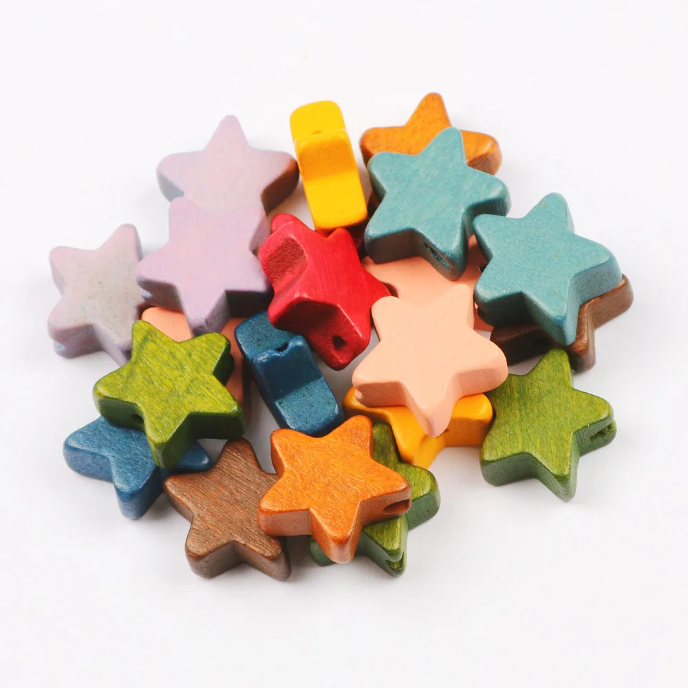 10pcs 15mm Natural Wood Star Beads Multicolor Loose Spacer Wooden Beads For Jewelry Making Diy Bracelet Accessories