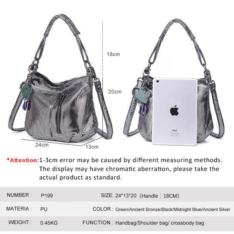 Arliwwi Summer PU Leather Luxury Shiny Tote Bags Delicate Metalic Crossbody Messenger Bags For Women P199