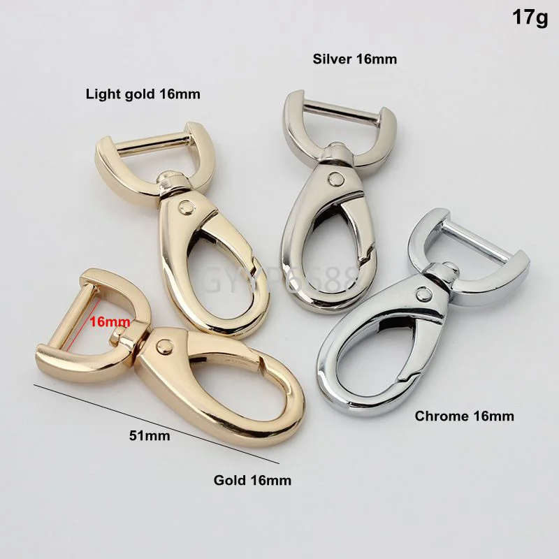 10-30-100pcs 5colors 16mm 19mm chrome color alloy trigger snap hooks for madam chain strap purse replacement hardware