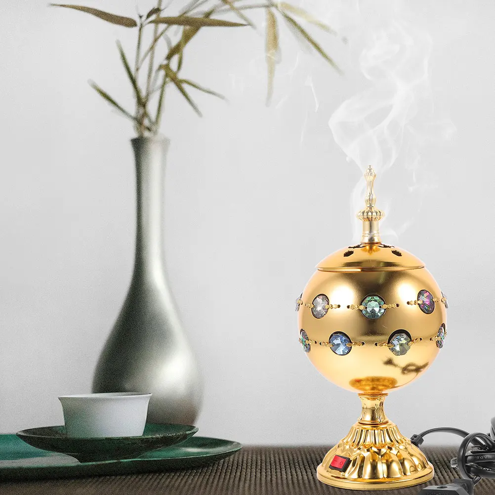 

Electric Incense Burner Vintage Style Plug In Aroma Therapy Heater Metal Home Decor Censer For Relaxation Fragrance Diffuser