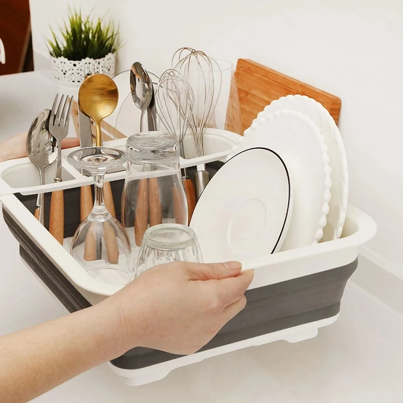 

Foldable Dish Drainer Storage Holder Kitchen Bowl Plate Tableware Rack Portable Dinnerware Organizer Basket Drainboard Shelf