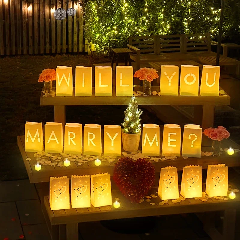 Will You Marry Me Proposal Decoration Paper Bag With LED Candle For Wedding Proposals Anniversary Decorations and Celebration