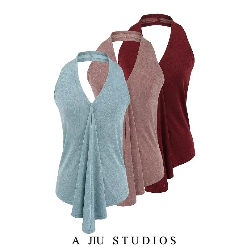 توب نسائي صيفي مثير بحمالات رقبة، بتصميم رقبة على شكل V وبدون أكمام وبدون ظهر، بقصة ضيقة وشخصية رقيقة، بنمط الشارع، بلون نقي ...