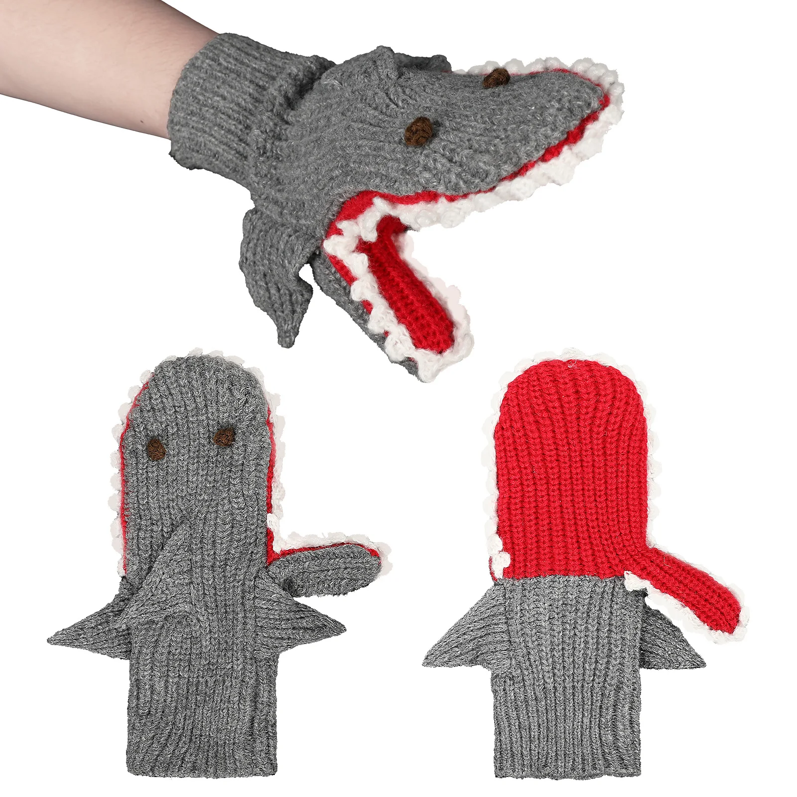 قفازات القرش الاحترار الكرتون شتاء دافئ الحيوان لينة قفازات متماسكة اليد النساء الرجال عيد الميلاد عيد الهالوين