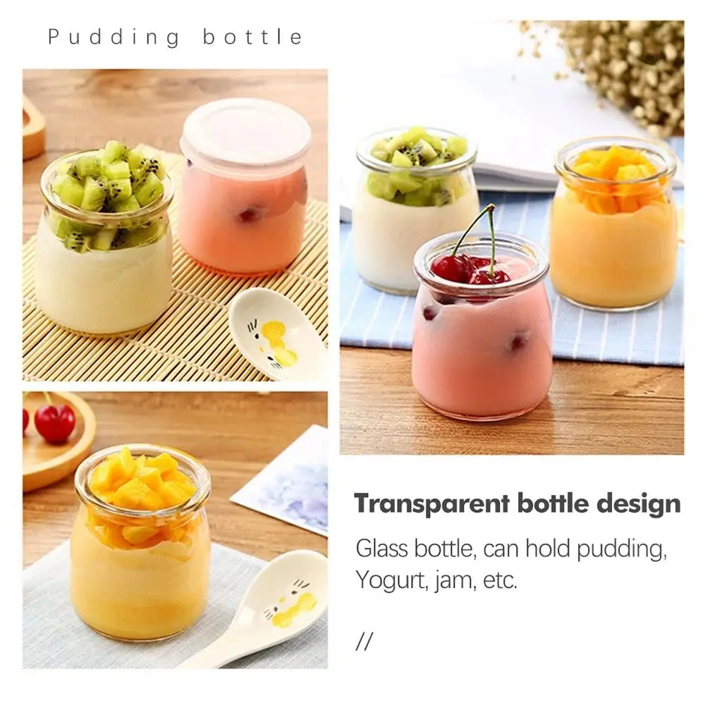 1PC 100/150/200ML Glass Storage Cup​s Pudding Jars Wishing Bottle High Temperature Resistant With Lid Yogurt Baby Food Container