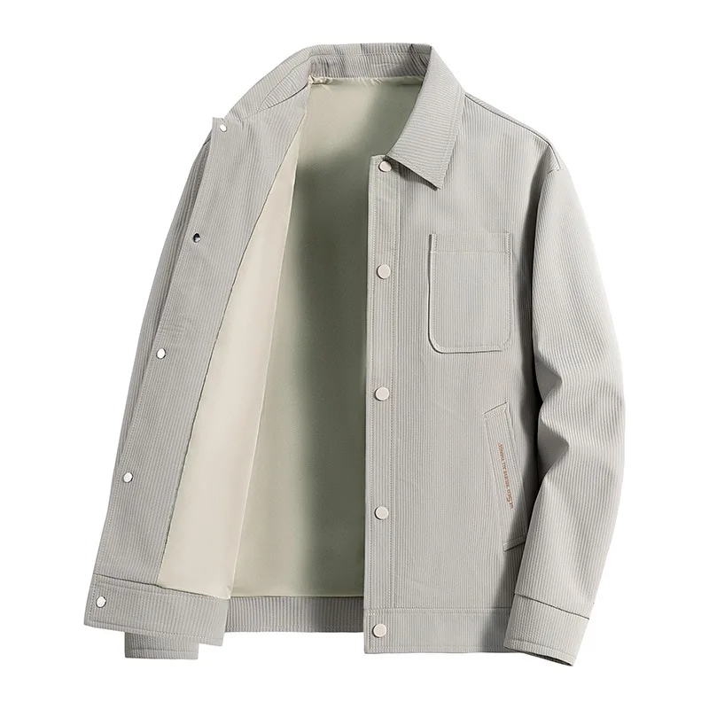 2025 new trend men's corduroy lapel striped jacket fashion casual comfortable everything simple plus size cotton coat
