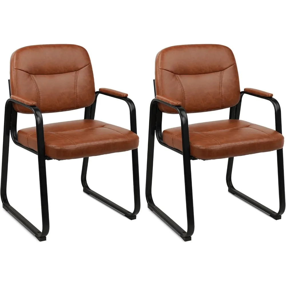 كراسي انتظار الاستقبال بدون عجلة، كرسي ضيوف جلدي بأذرع مبطنة، كراسي مكتب مكتب بنية حديثة مع قاعدة زلاجات