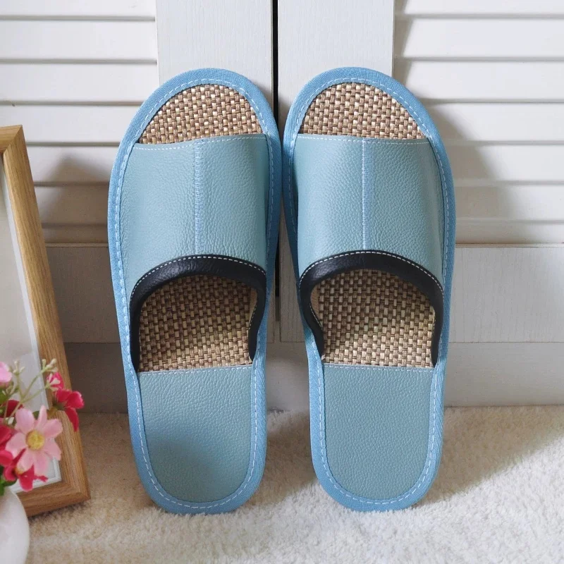 Women's Summer Cow Leather Home Slippers Soft Bottom Indoor Slippers for Couples Genuine Leather Anti-Skip Men Slippers