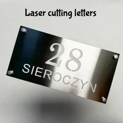 Modern Stainless Outdoor House Number Exterior Door Plate Customized 3D Laser Cut Letter Family Name for Hotel Villa Shop Casa