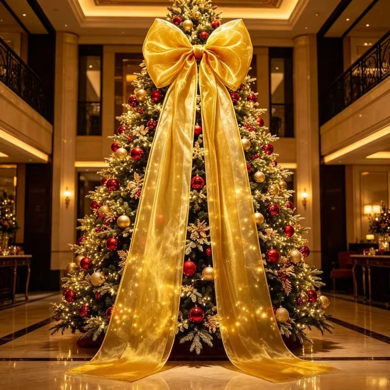 Christmas Tree Topper Bow 74.8 Inch, Dark Gold & Yellow Multi Layer Organza Treetop Ornament, Xmas Hanging Decor for Wreath Garl