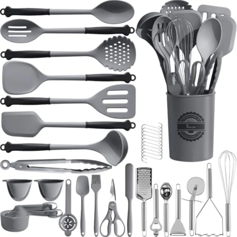 

43Pcs Large Kitchen Utensils Set - Silicone Cooking Utensils Set, Dishwasher Safe Spatula Set for Non-stick Cookware, 446°F Hea
