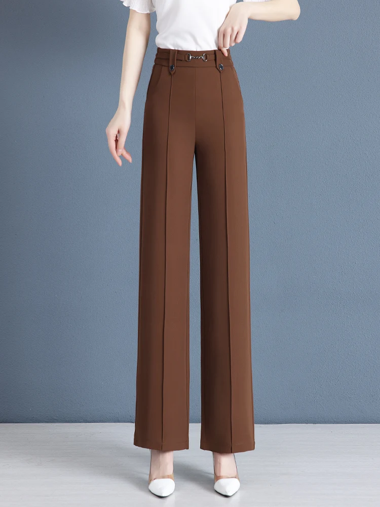 

High Waist Wide Leg Suit Pants Ice Silk Thin Straight Cut Casual Trousers for Women Summer New Style Loose Fit Comfortable