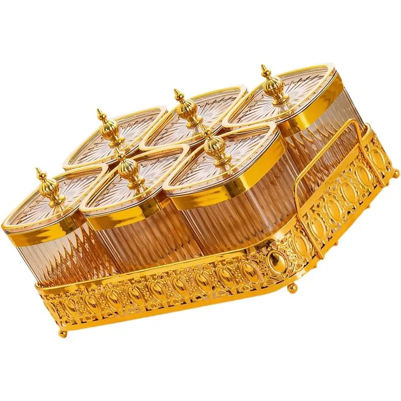 

A68G-Food Storage Containers Set With 6 Sealed Jars, Metal Tray Included For Dry Food, Snacks, Tea For Kitchen Organization Use