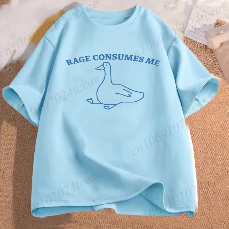 Rage Consumes Me Goose Funny Meme Graphic Tee T-Shirts, Short Sleeve T-Shirt, Retro Streetwear Y2K Aesthetic Casual Fashion Tops