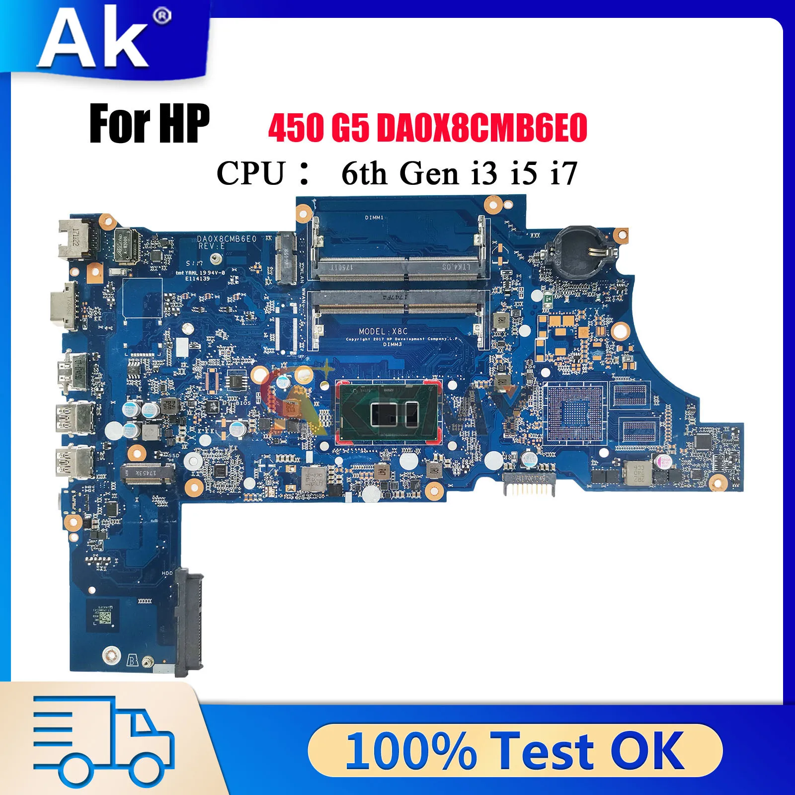 

DA0X8CMB6E0 Материнская плата для ноутбука HP ProBook 450 G5 470 G5 с процессором i3 i5 i7 UMA DDR4 L23103-601 100% полностью протестирована