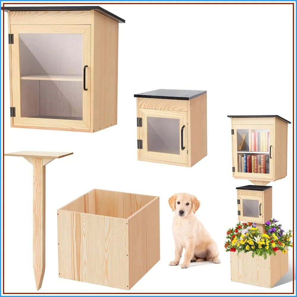 Outdoor Solid Wood Little Library Box, Weatherproof Book Exchange for Community & School