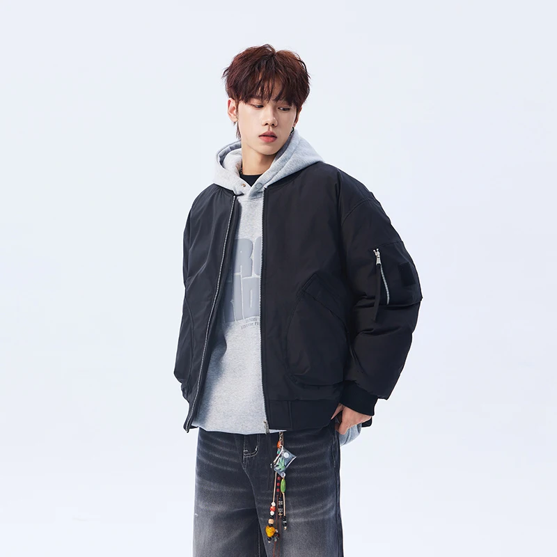 

Loose Fit Men's Cotton Jaet Casual Baseball Collar Zipper Warmth Polyester Fiber Long Sve Winter New Sle Faionable