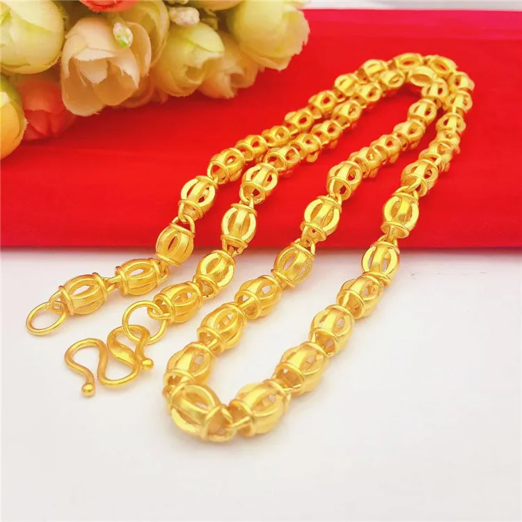 Men's Hollow Bamboo Lantern Chain Necklace Fashion Jewelry For Daily Wear Party Gift 2026 New Brass Gold Plated 8mm Thick 60cm
