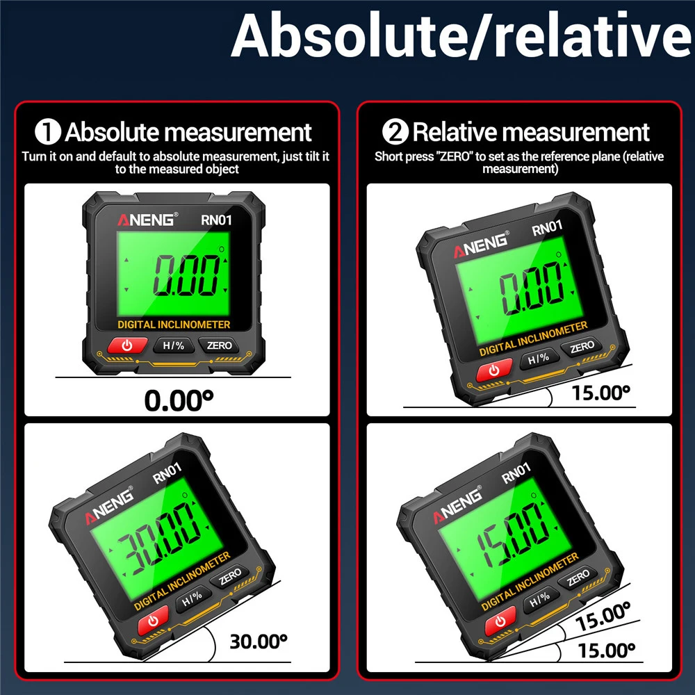 RN01 デジタルゴニオメーター電子レベル 360 度電子角度定規バックライト分度器木工傾斜計ツール