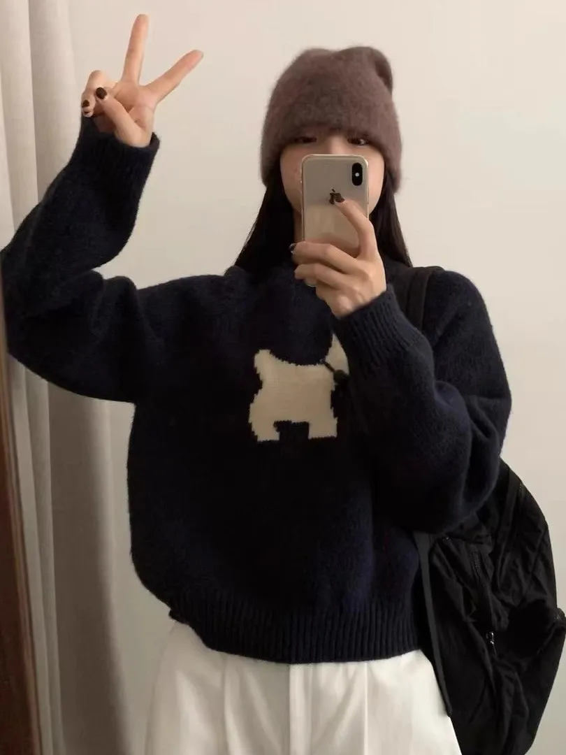 

Cute Cartoon Knitted Sweater Women's Loose Comfortable Soft Gentle Casual Match All Seasons Long Sve round Ne Top