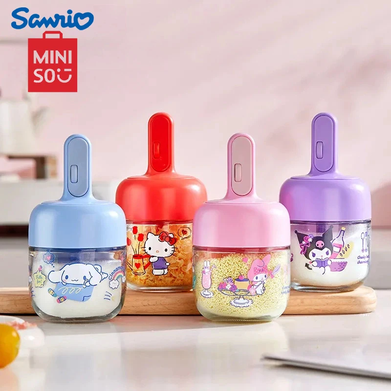 MINISO Hello Kitty Scalable Condiment Bottles Kawaii Kuromi Kitchen Salt Shaker Cartoon My Melody Spices Jars Cute Seasoning Jar