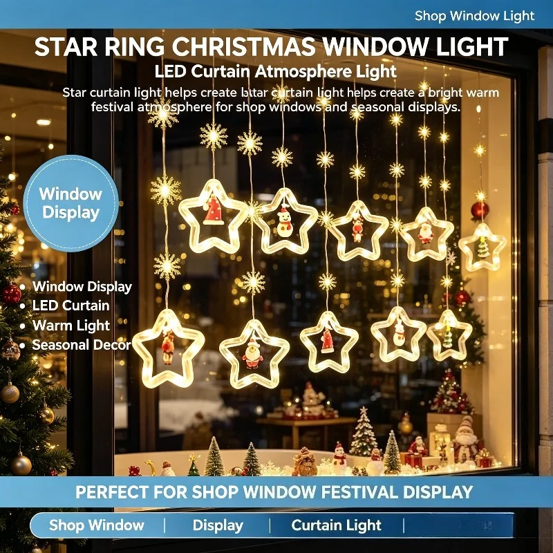 Star Wish Ring String Light Spring Festival Hanging for Wedding Celebration Party Decor for Home Party New Year Decoration
