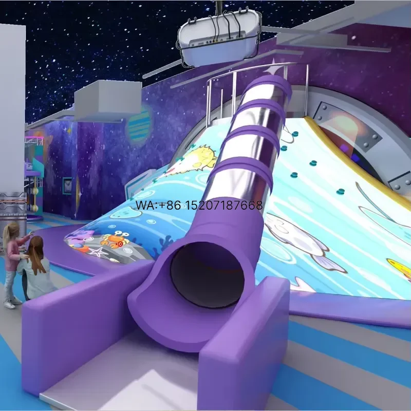 Wmwmnu Projection Volcano Climb Slide Installation with Dual Slide Sensors for Indoor Family Commercial Entertainment Centers
