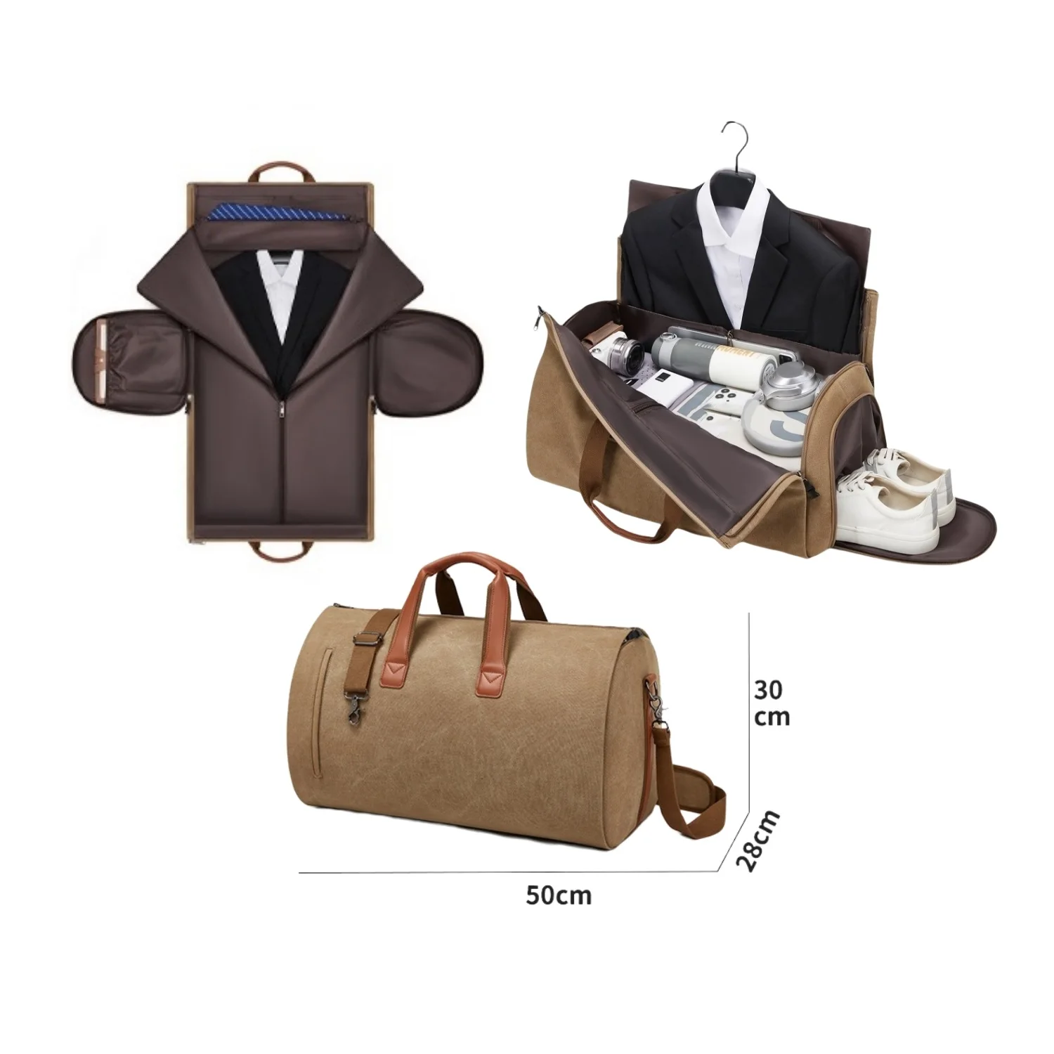 Retro Style Canvas Travel Bag with Shoe Compartment，Multifunctional Garment Duffel Bag Luggage Handbag Travel Storage Organizer