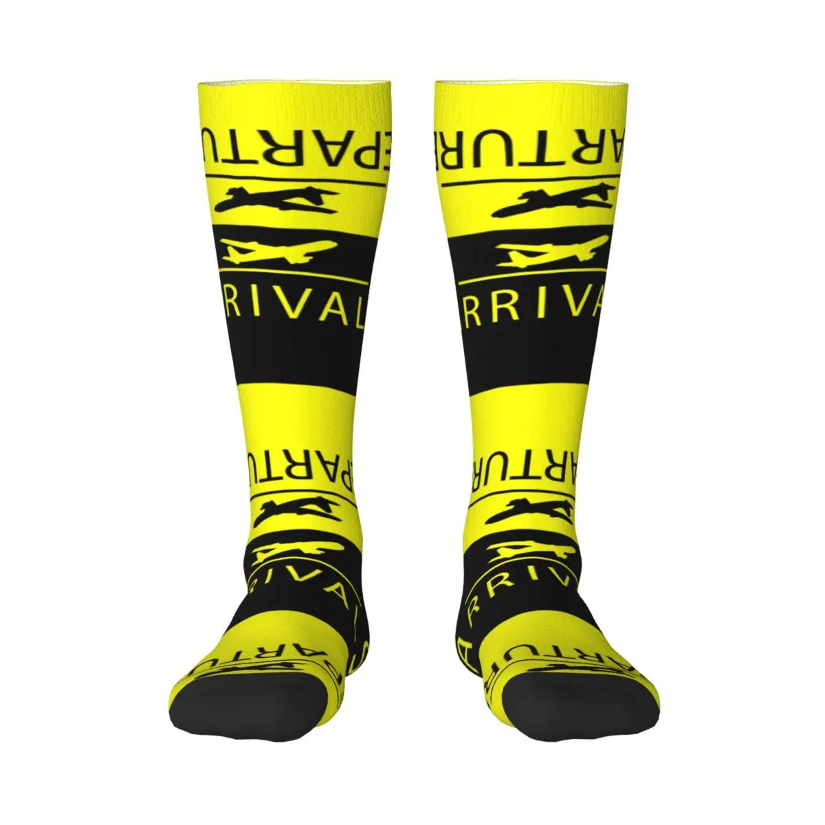 Funny Printed Arrivals And Departures Socks Girls Women Stretchy Sports Thigh High Plane Aviation Airplane Stockings