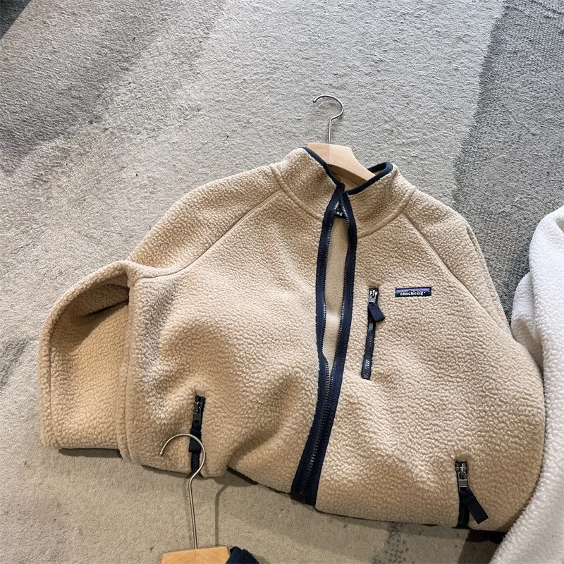 

Корейская модная осенне-зимняя теплая двусторонняя флисовая куртка-кардиган контрастного цвета на молнии, мужская куртка