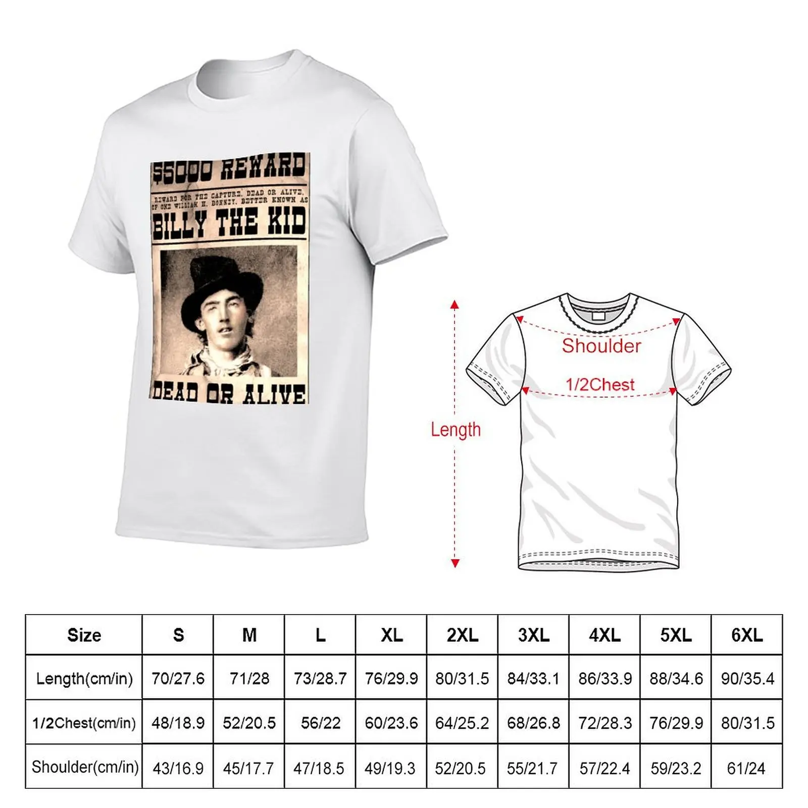 BILLY THE KID : Vintage Restored Wanted Poster T-Shirt Work Basic Short Sleeve Top