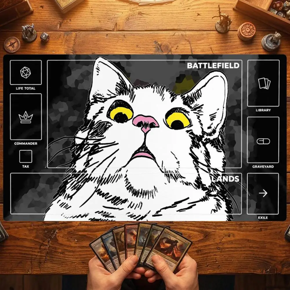 Surprised Sketch Cat Magic Party Game Mat Durable Rubber for MTG&TCG Games 35X60 Mouse Pad Offices Desk Mats Friendly Design